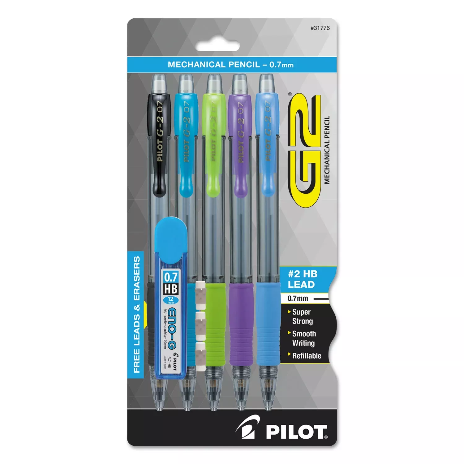 0.7 mm Lead - HB/#2 - Refillable - Assorted Barrel - 5 / Pack