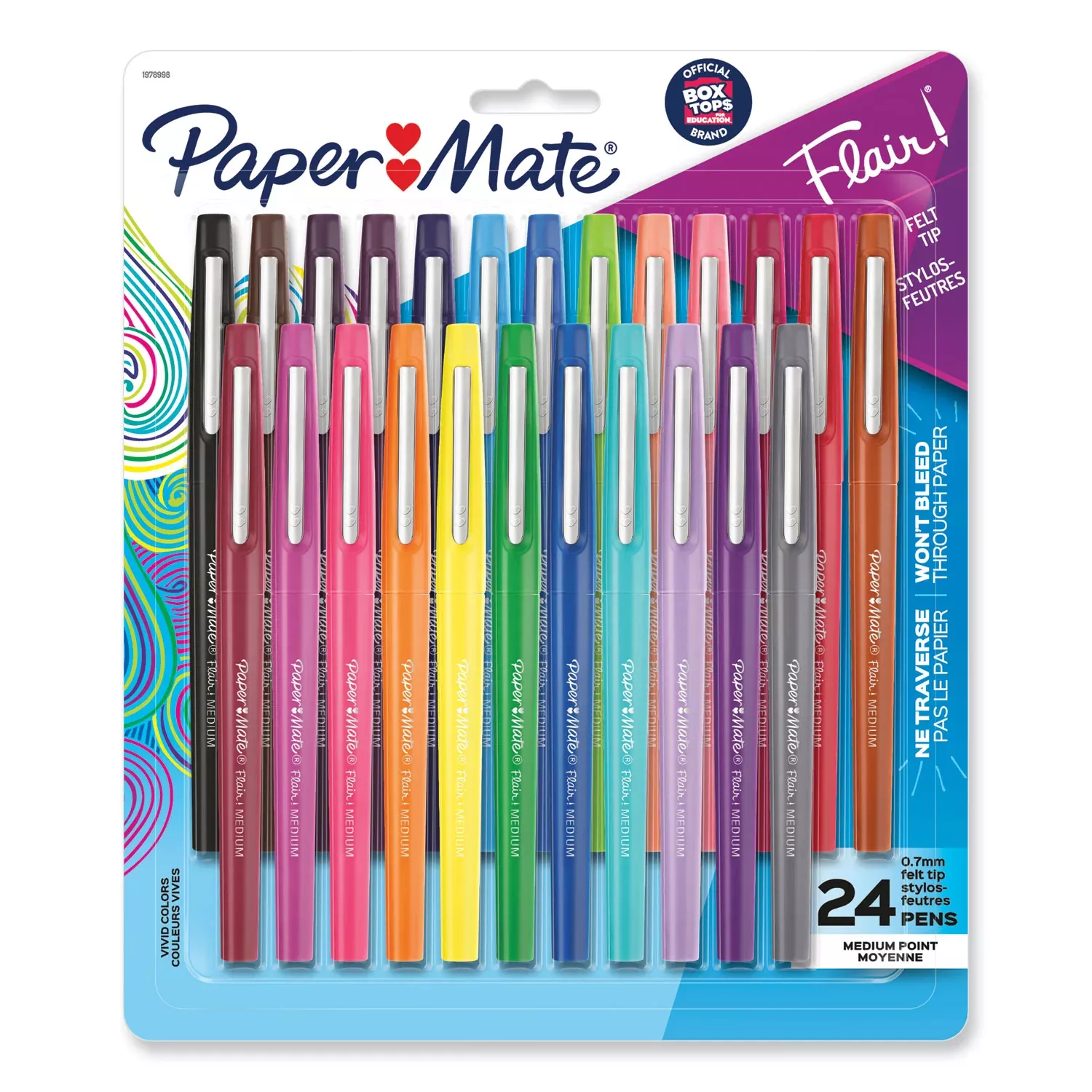 0.7 mm Medium Bullet Pen Point - Black, Blue, Cranberry, Green, Guava, Lime, Magenta, Mocha, Navy, Orchid, Papaya, ... Ink - Assorted Barrel - 24 / Pack
