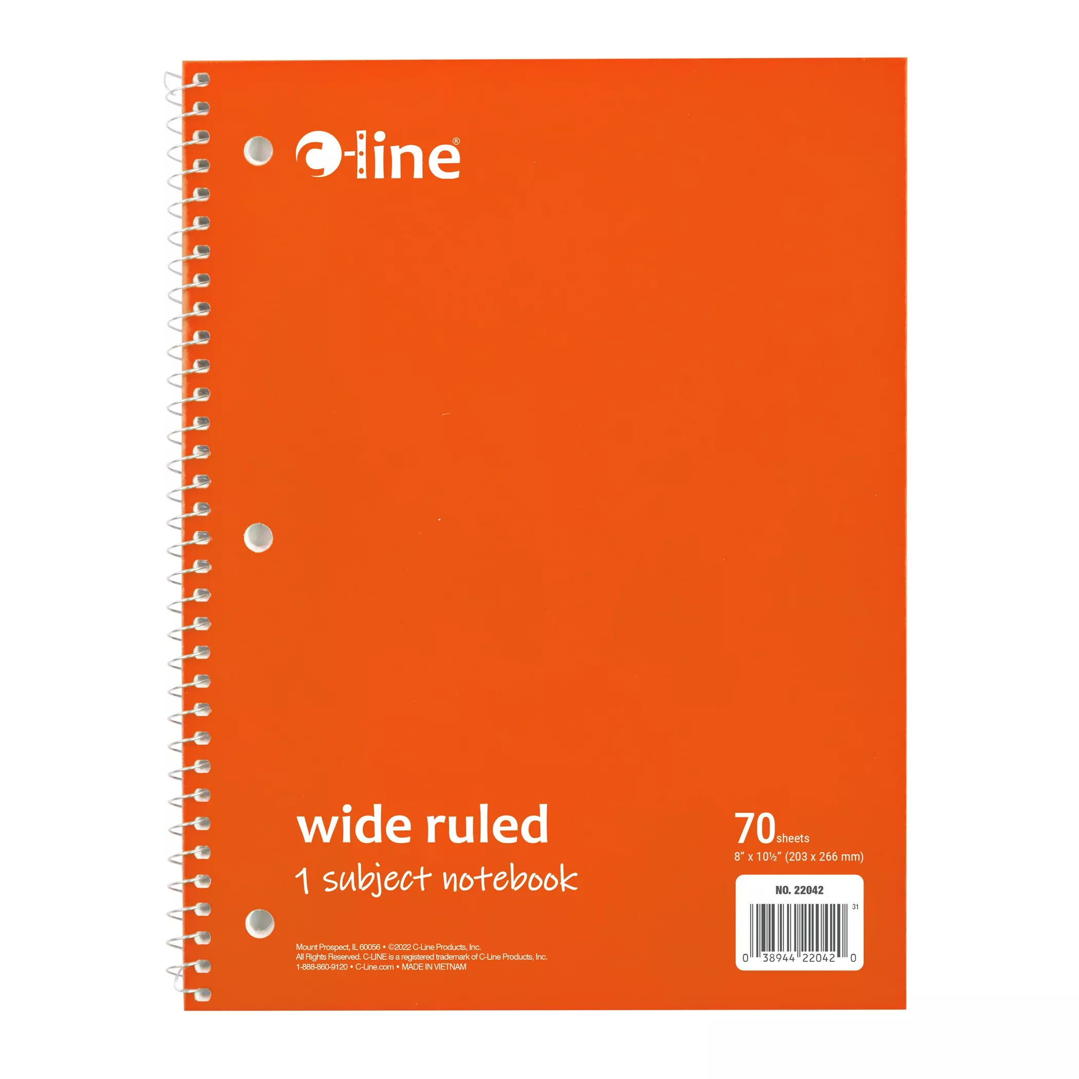 1-Subject Notebook, 70 Page, Wide Ruled, Orange