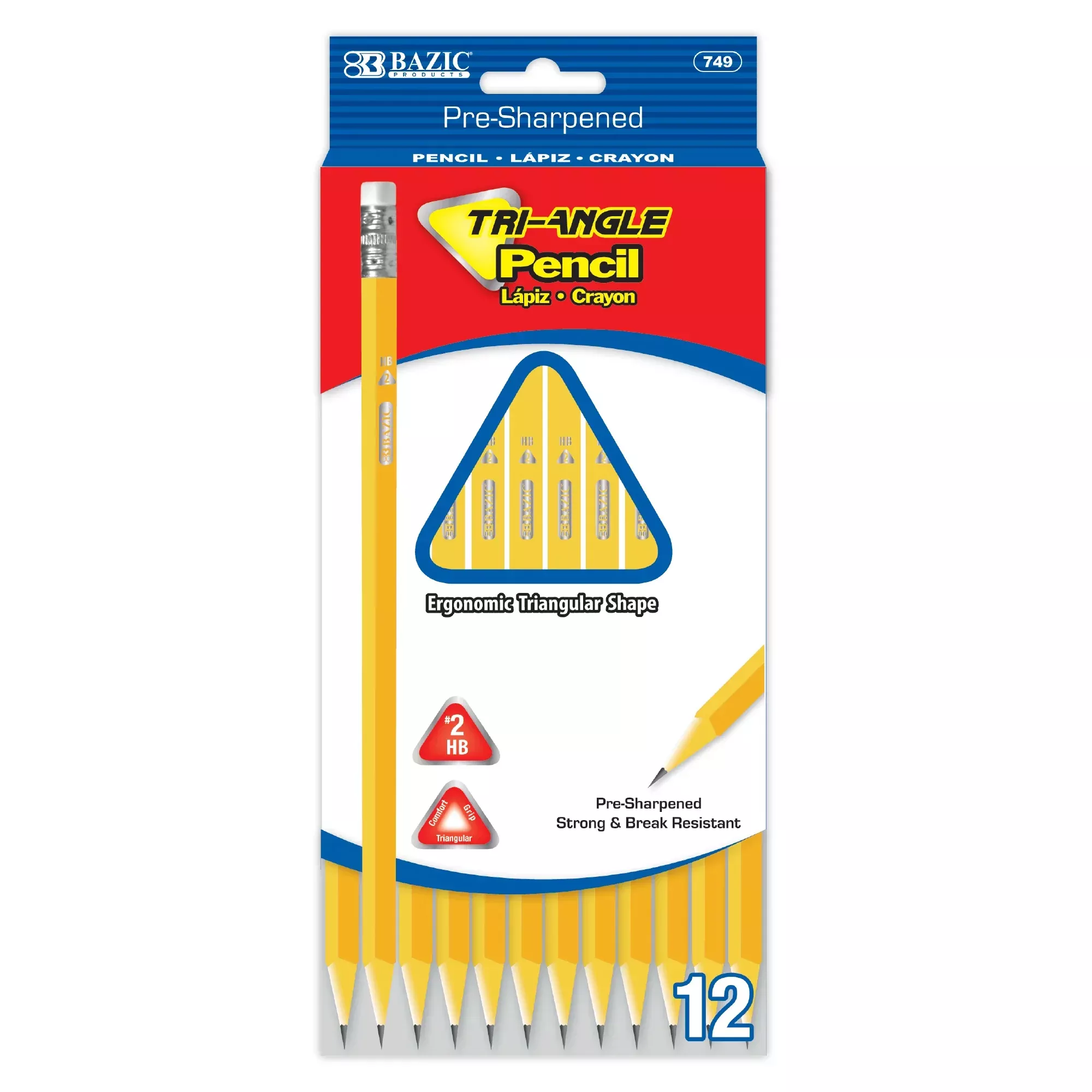 #2 Triangle Pencils, Yellow, 12 Per Pack, 24 Packs