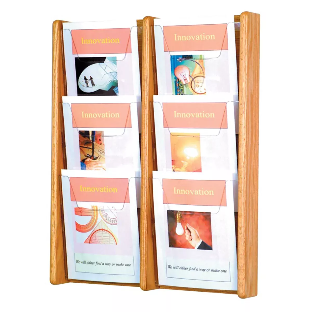6 Pocket Oak & Acrylic Literature Rack