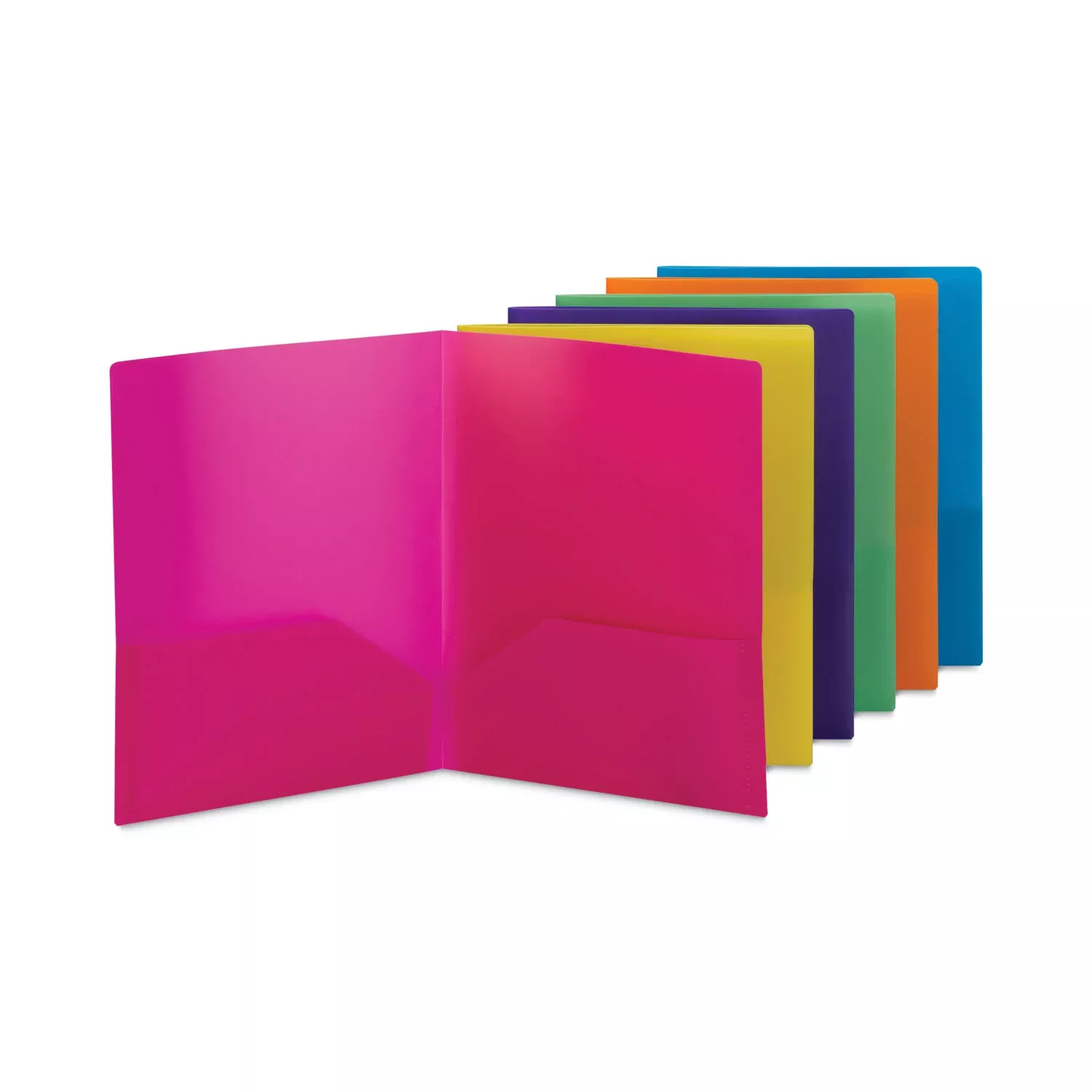 Poly Two-Pocket Folders, 100-Sheet Capacity, 11 x 8.5, Assorted, 6/Pack