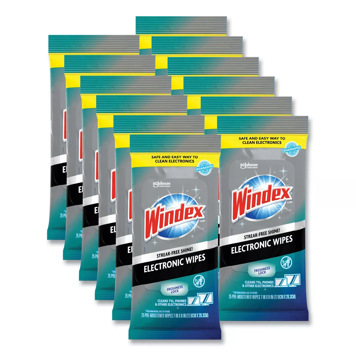 Windex® Electronic Wipes - For Multipurpose, Multi Surface - Pre-moistened, Non-drip, Ammonia-free, Damage Resistant, Residue-free, Streak-free - White - 25/Packet - 1 Each