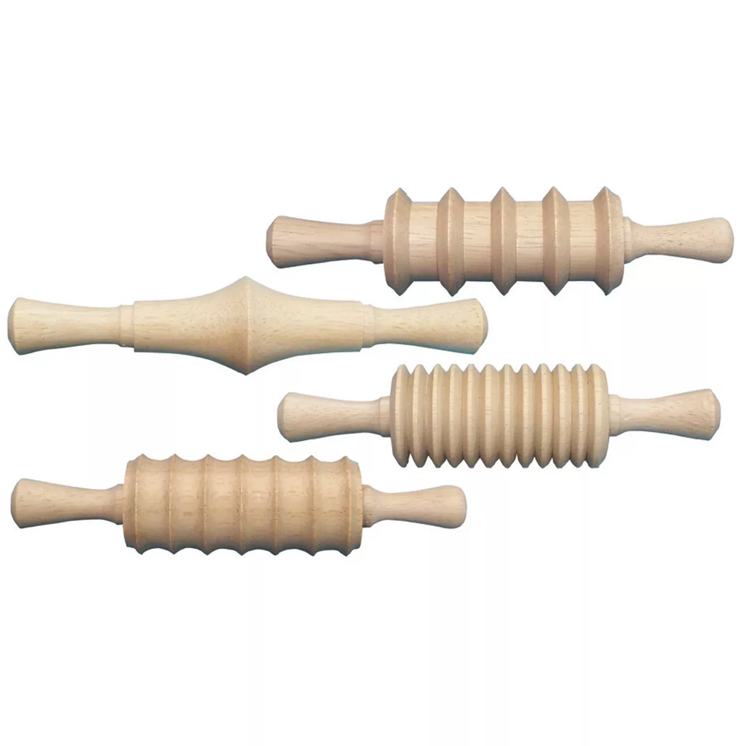 Wood Rolling Pin Set, 4 Patterns, 6", 4 Pieces