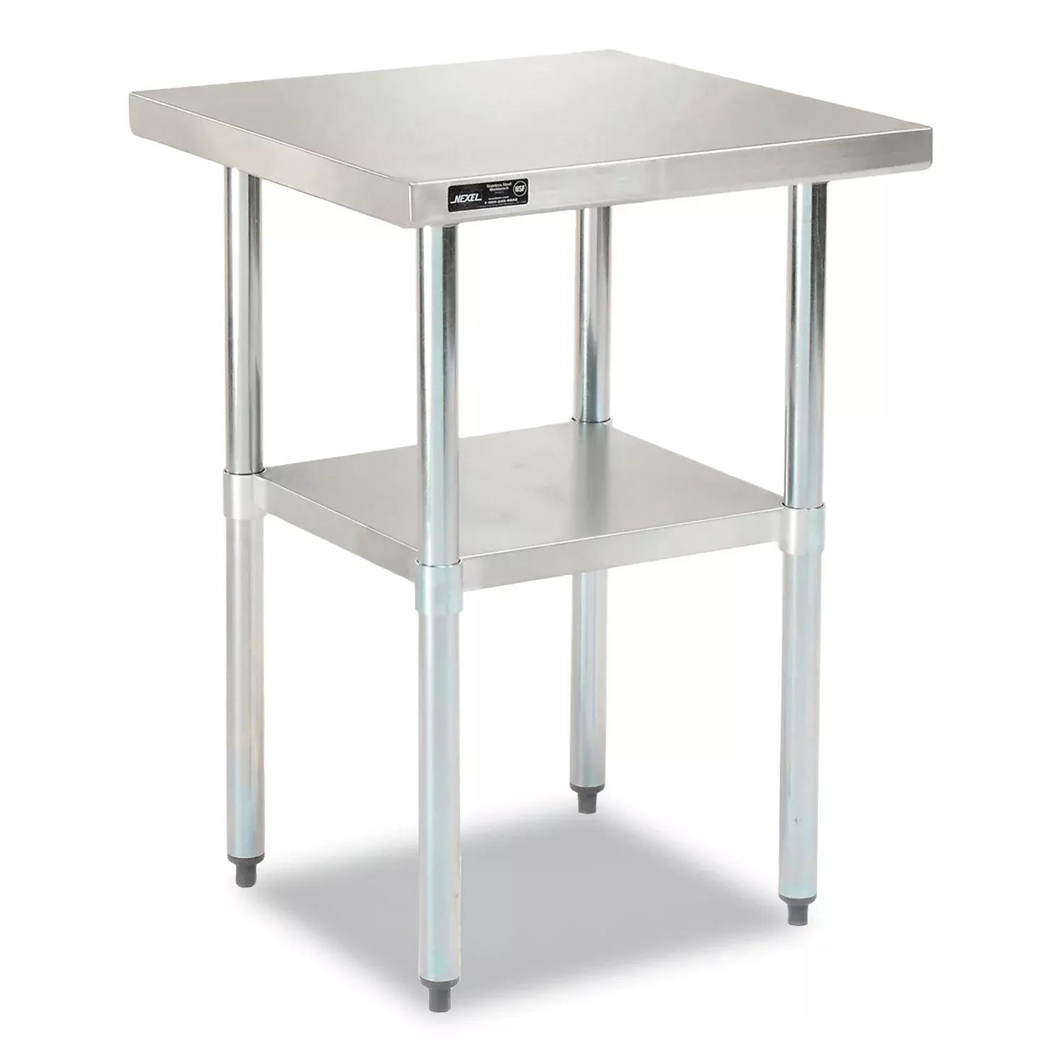 Work Table with Undershelf, Square, 24 x 24 x 35, Silver Top, Silver Base/Legs
