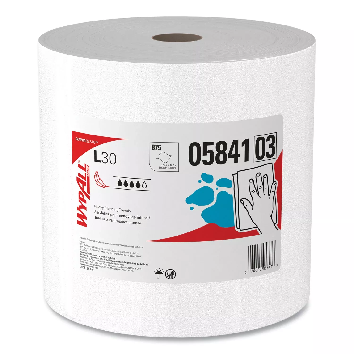 Wypall GeneralClean L30 Heavy Duty Cleaning Towels, 875 Sheets per Roll, White, 1 Carton
