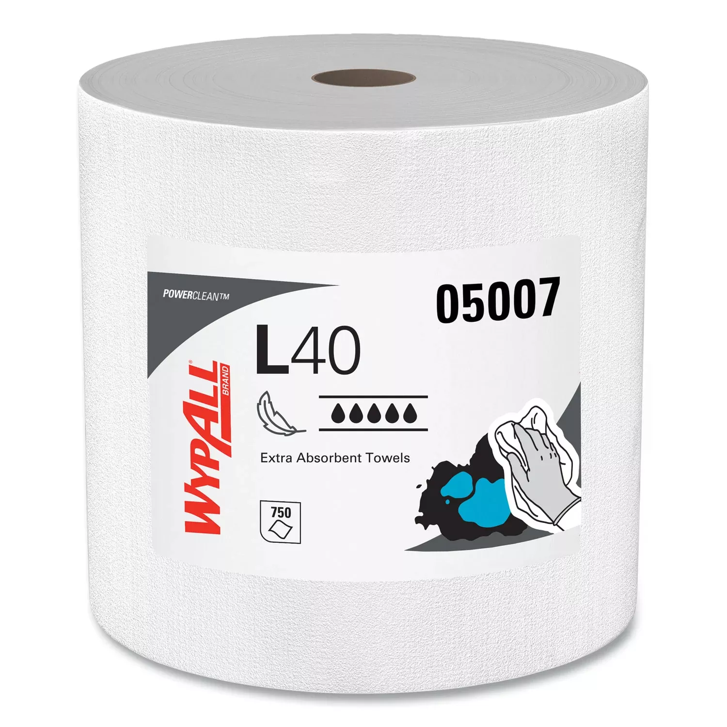Wypall PowerClean L40 Extra Absorbent Towels - 12.20" Width x 12.40" Length - 750 Sheets/Roll - White, Blue - Cellulose - 1 Roll