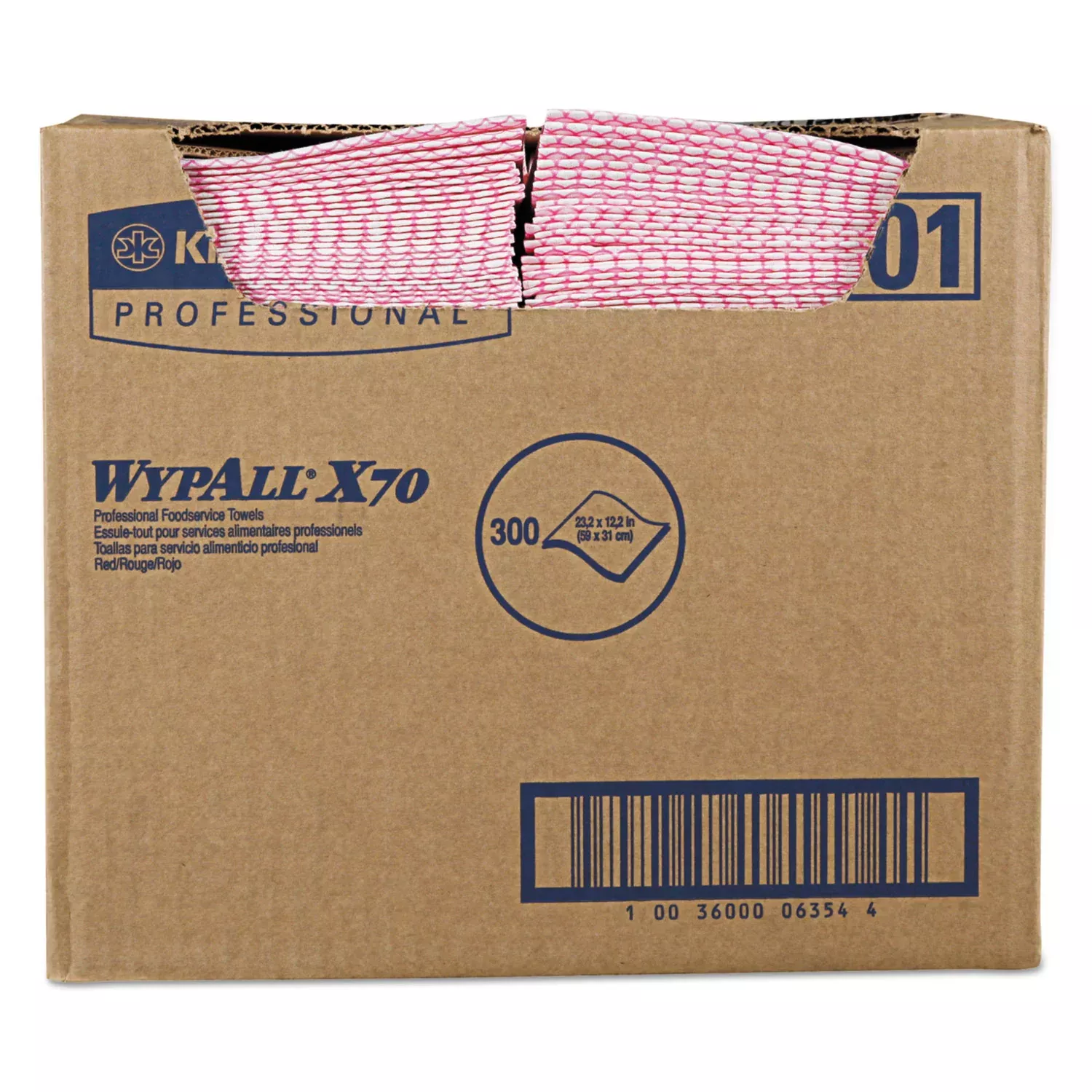 X70 Wipers, 1-Ply, 12.5 x 23.2, Red, 300/Carton