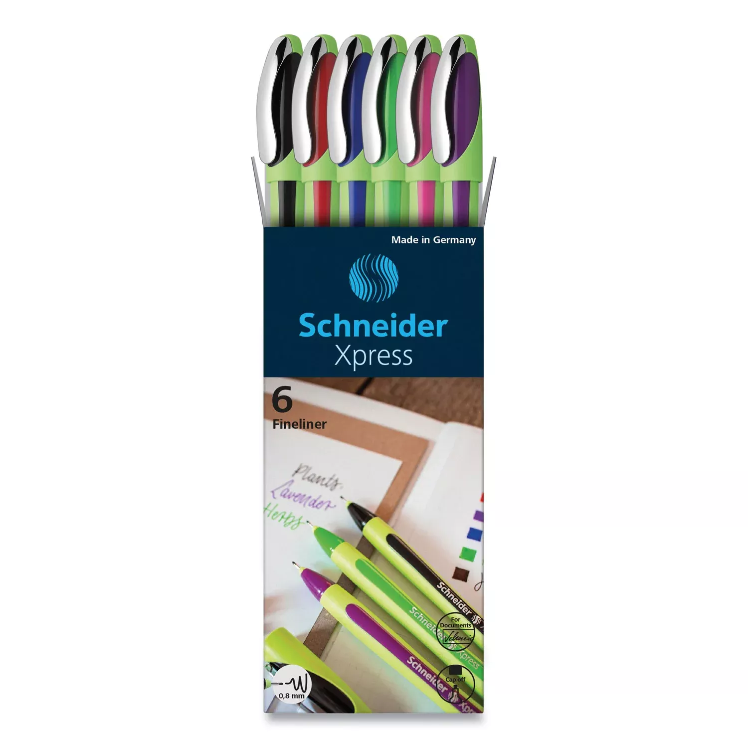 Xpress Fineliner Porous Point Pen, Stick, Fine 0.8 mm, Assorted Ink and Barrel Colors, 6/Pack