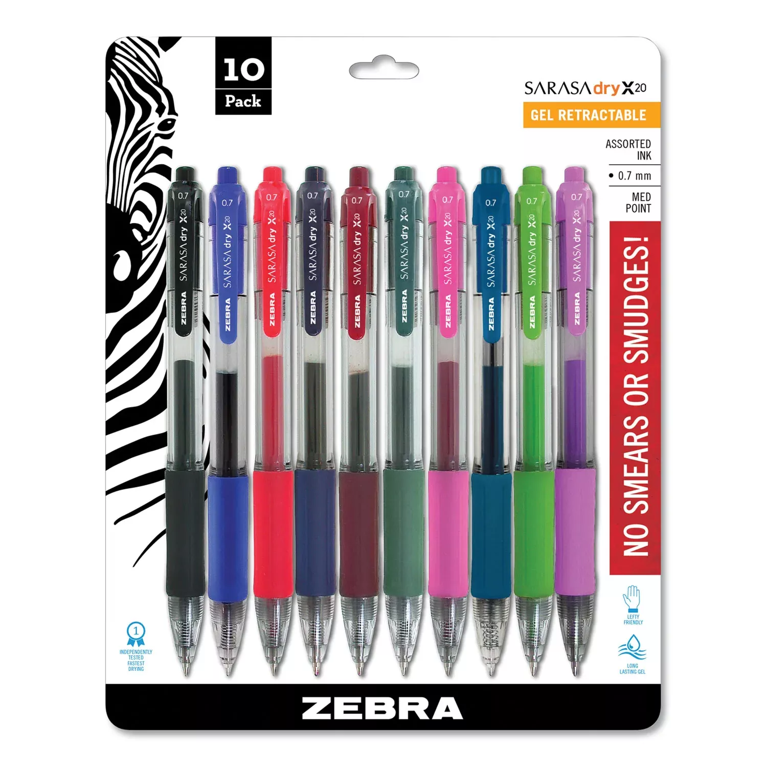Zebra SARASA dry X20 Retractable Gel Pen - Medium Pen Point - Refillable - Retractable - Assorted Ink - Pigment-based - Translucent Barrel - 1 Set