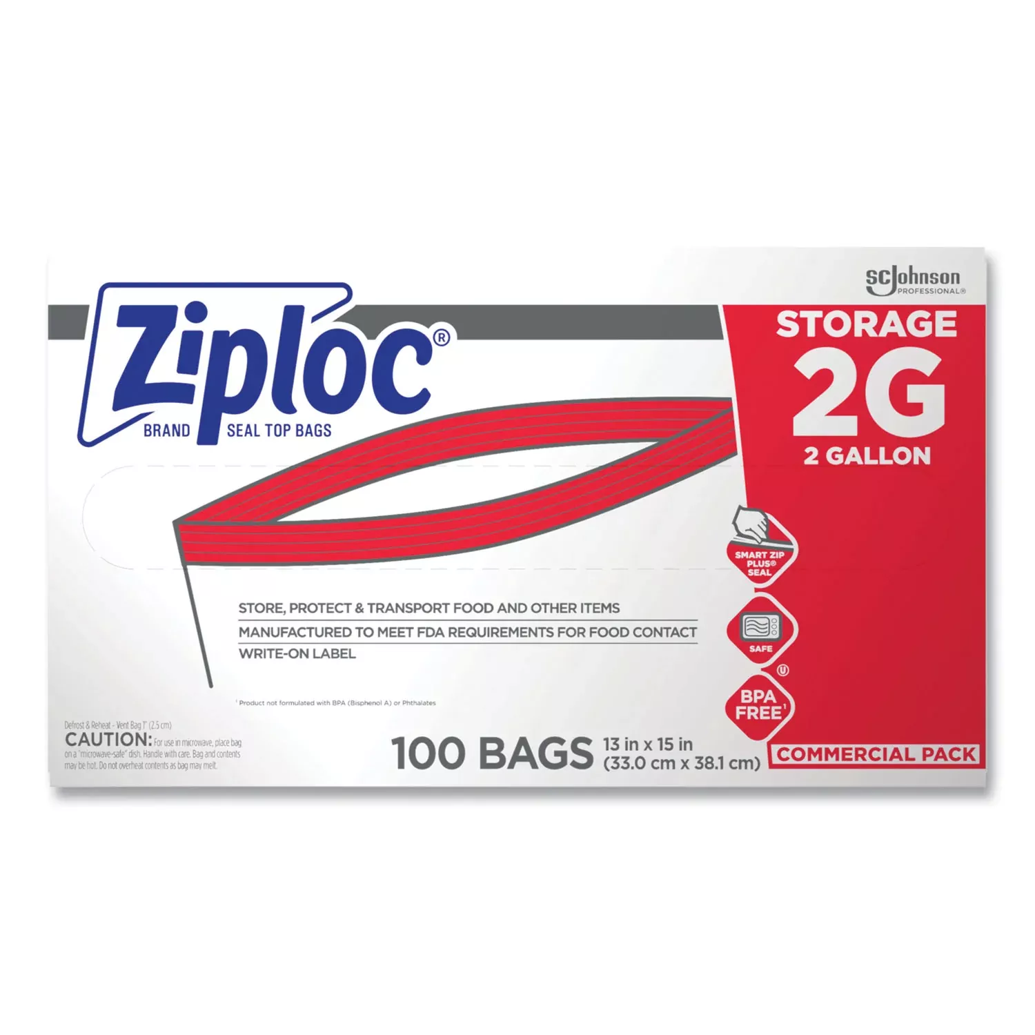 Ziploc 2-Gallon Storage Bags, Extra Large, Clear, 100/Carton