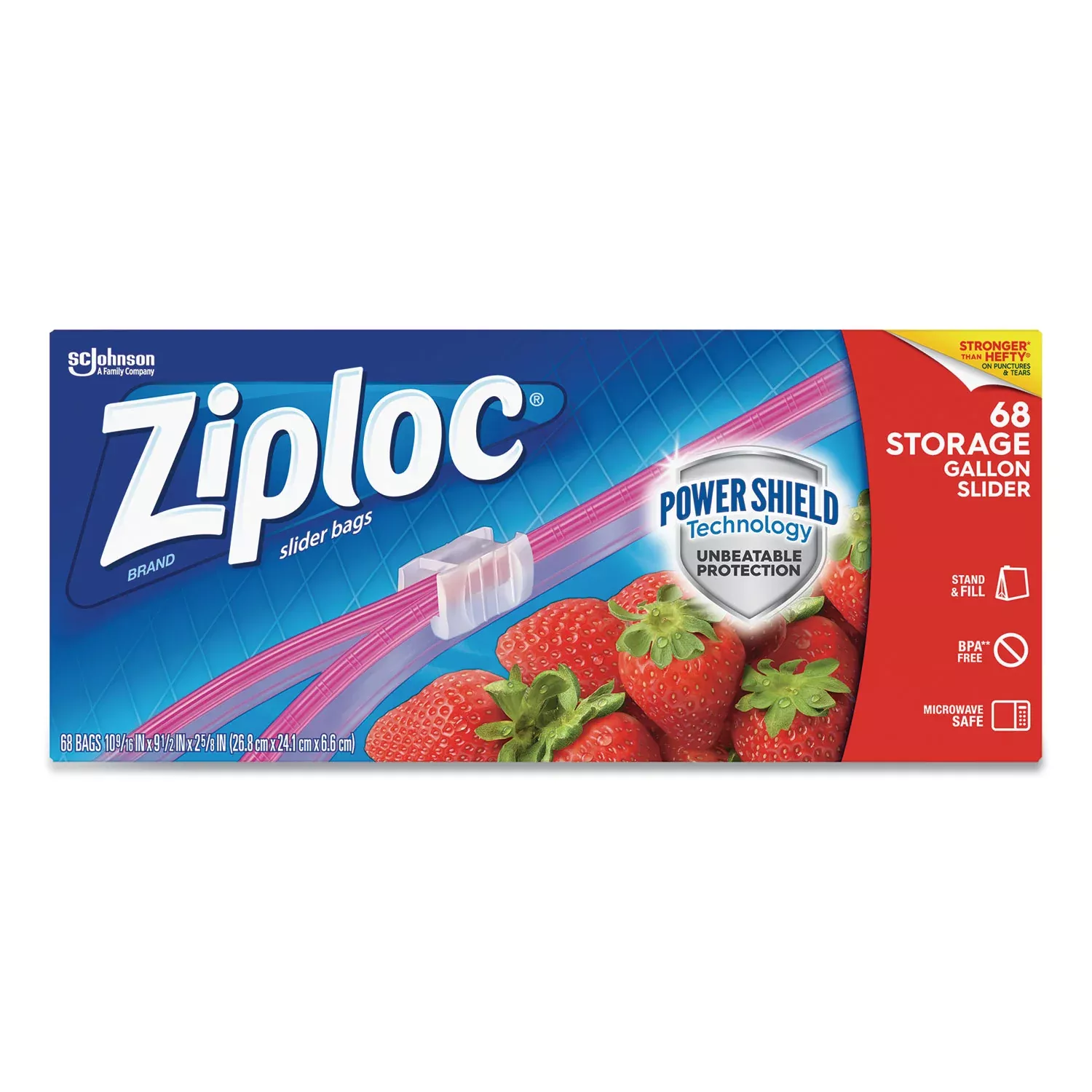 Ziploc® Gallon Storage Slider Bags - Large Size - 2.63" Length x 10.56" Width x 9.50" Depth - Sliding Closure - Blue - Food, Supplies - 68 / Box